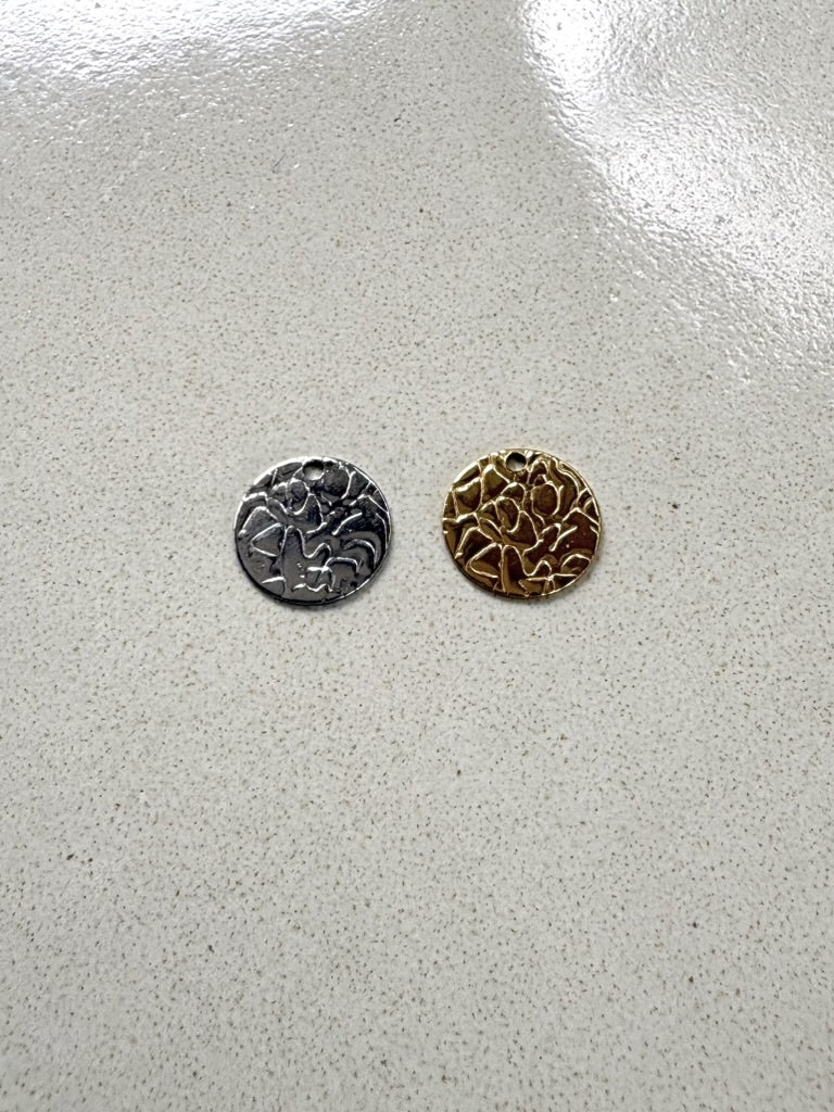 perlesetcreationbijoux - sequins rond effet texturé en acier inoxydable doré PVD et argenté 12 mm