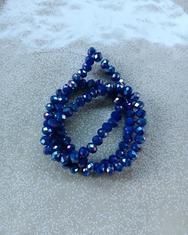 perlesetcreationbijoux - fil de perles rondelles à facettes en verre 6x4 mm  bleues