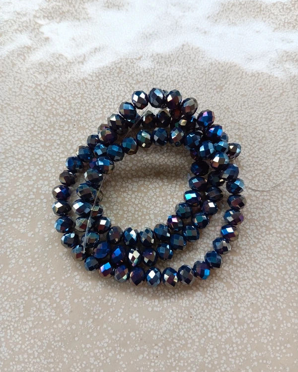 perlesetcreationbijoux - fil de perles rondelles à facettes en verre 6x4 mm bleu nuit