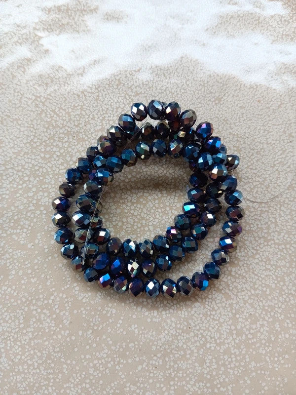 perlesetcreationbijoux - fil de perles rondelles à facettes en verre 6x4 mm bleu nuit