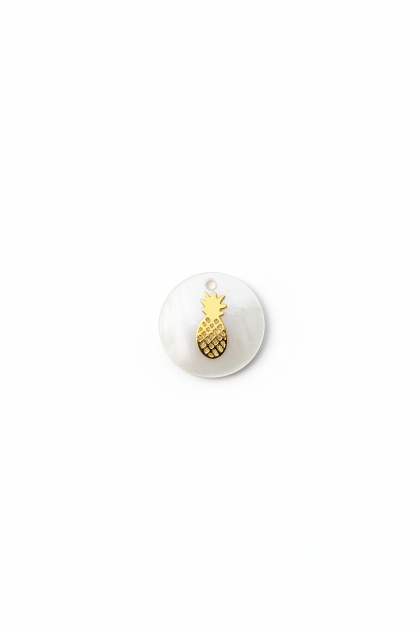 Séquin rond nacre ananas doré fond blanc